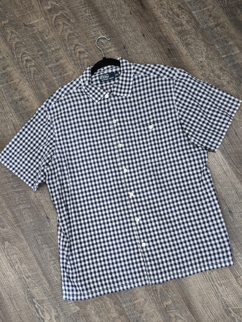 Ralph Lauren  Men’s Short Sleeve Navy and White Gingham Button-Down Shirt